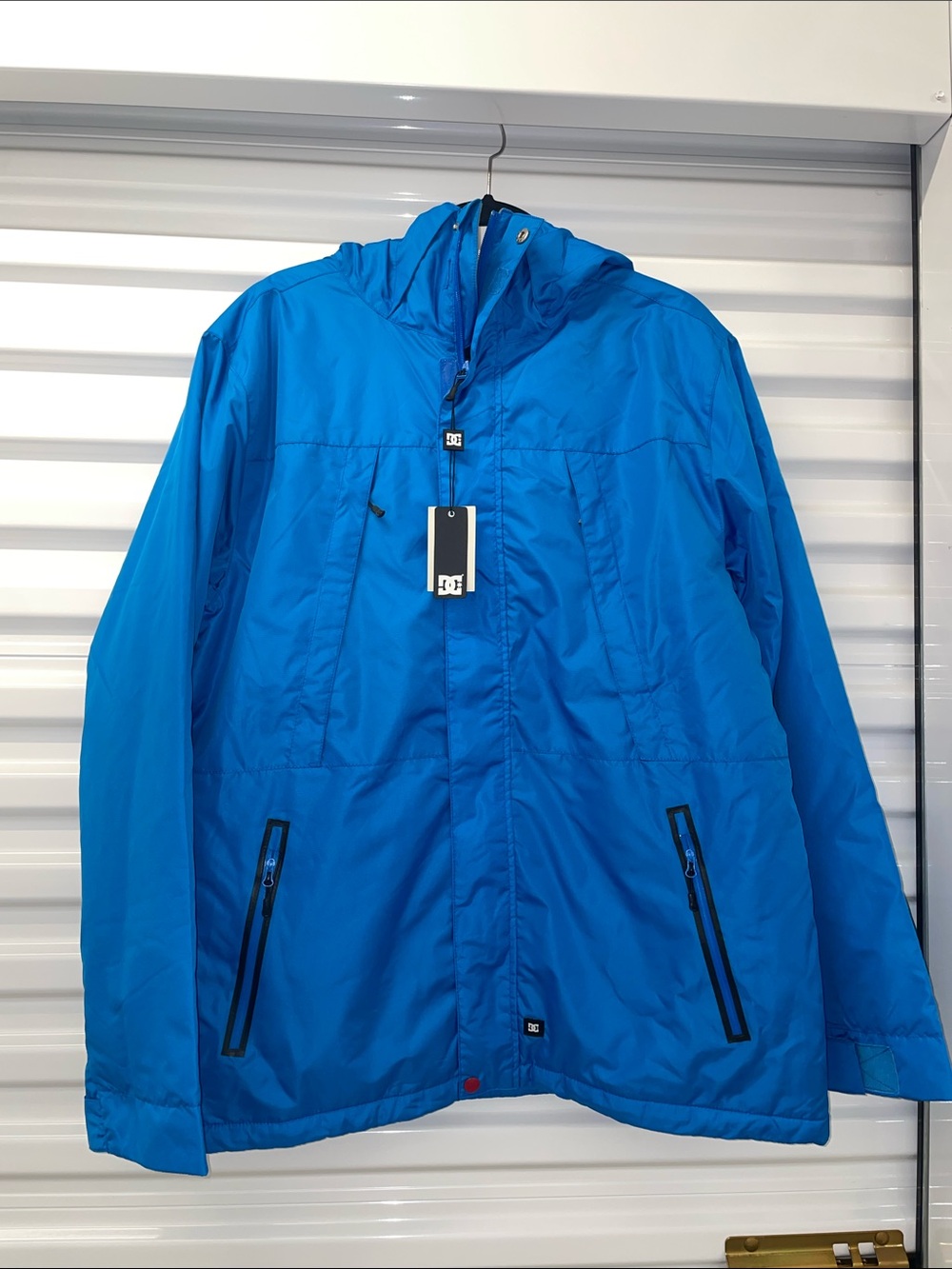 DC Men's Bright Blue Hooded Rain Jacket